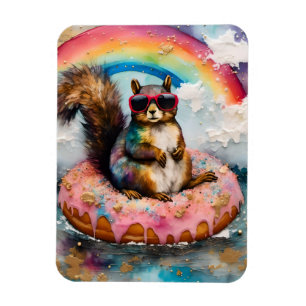 Squirrel on Floating Glazed Doughnut Funny Vacatio Magnet