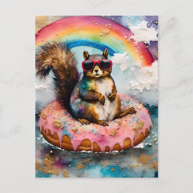 Squirrel on Floating Glazed Doughnut Funny Vacatio Postcard (Front)