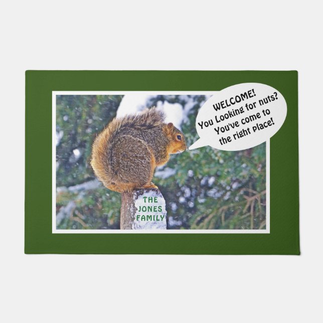 SQUIRREL ON POST/"LOOKING FOR NUTS? WELCOME! " DOO DOORMAT (Front)
