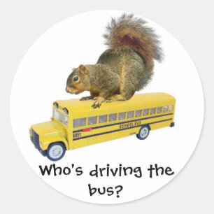 Squirrel on School Bus Classic Round Sticker