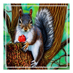 Squirrel on The Tree with Fruit Poster