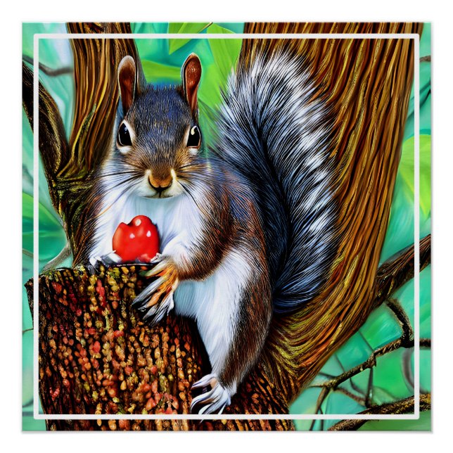 Squirrel on The Tree with Fruit Poster (Front)