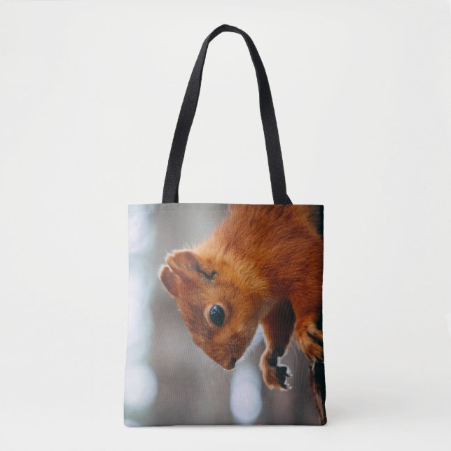 SQUIRREL ON TREE TRUNK TOTE BAG (Front)