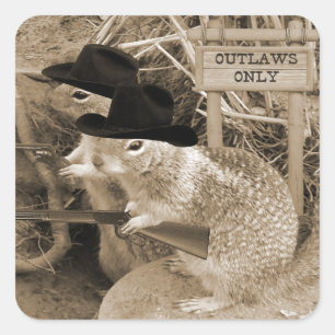 Squirrel Outlaws In The Old West Square Sticker