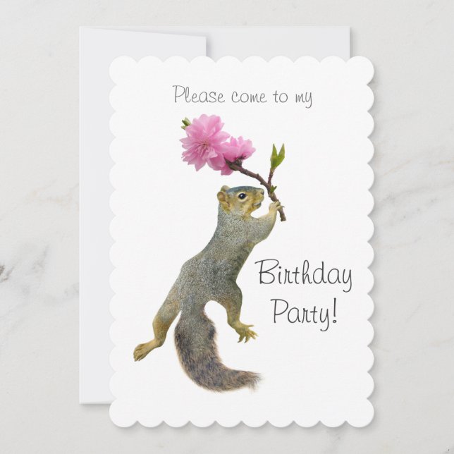 Squirrel Peach Flower Birthday Party Invitation (Front)