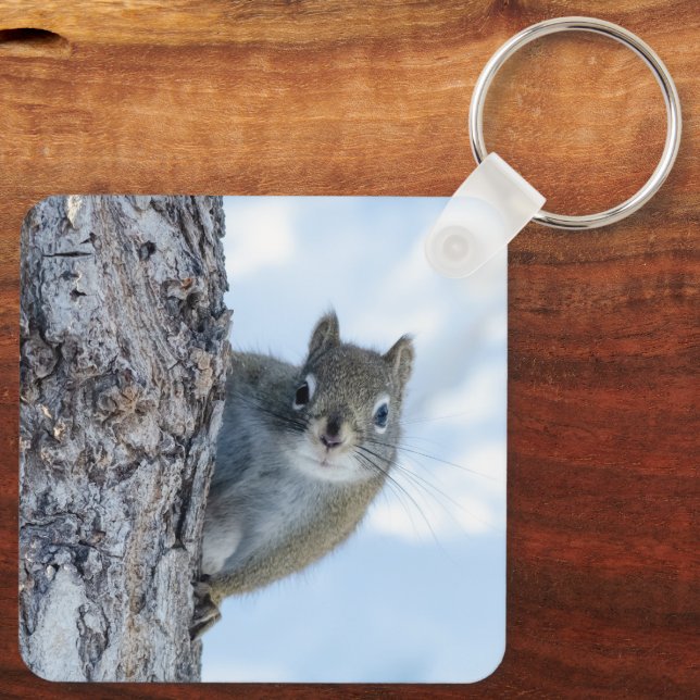 Squirrel, Peeking Around the Tree Key Ring (Back)