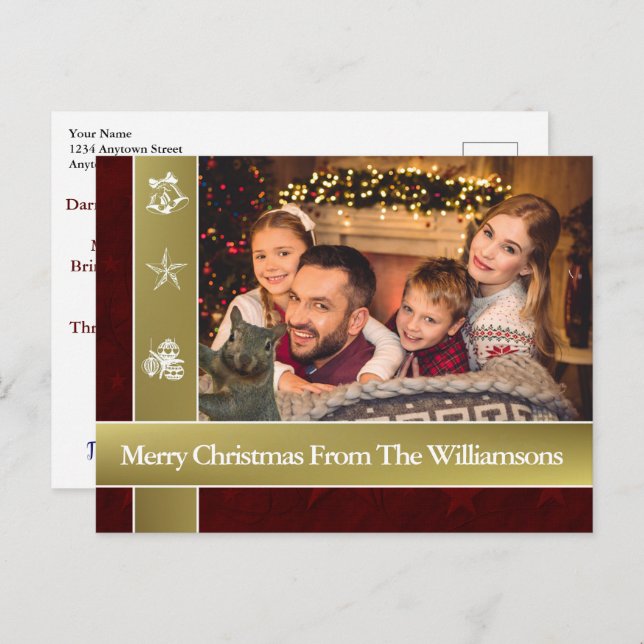Squirrel Photo Bombs Family Photo Christmas Postcard (Front/Back)