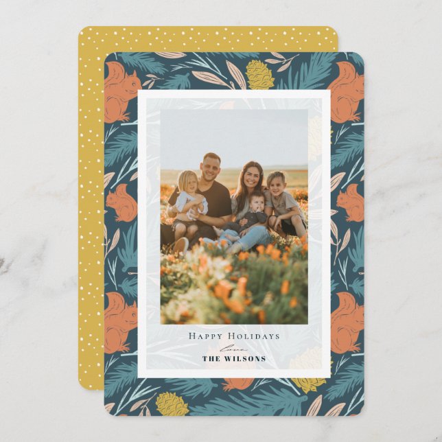 Squirrel & Pinecone Christmas Holiday Photo Card (Front/Back)