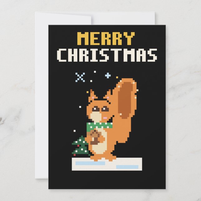 Squirrel Pixel Art Christmas Card (Front)