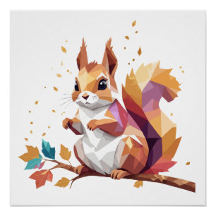 Squirrel Playful Adorable Fun Animal Colourful Coo Poster