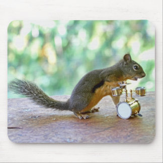Squirrel Playing Drums Mouse Pad