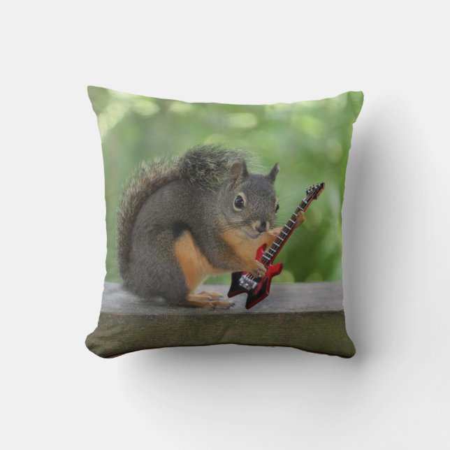 Squirrel Playing Electric Guitar Cushion (Front)