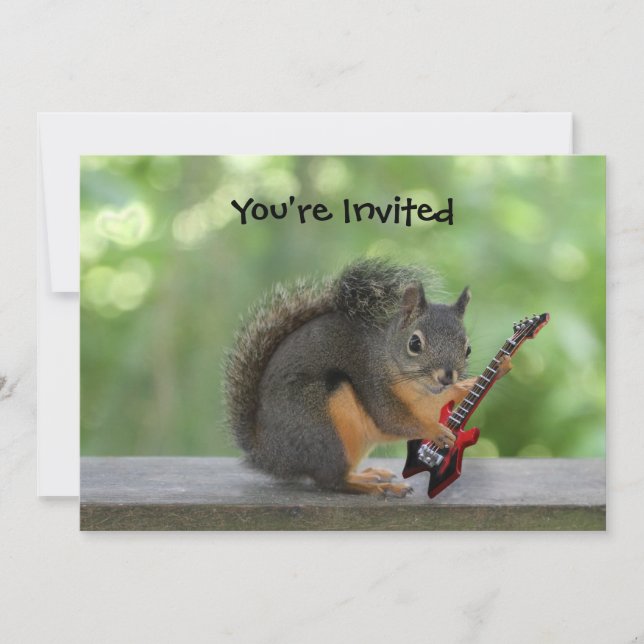 Squirrel Playing Electric Guitar Invitation (Front)