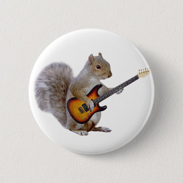 Squirrel Playing Guitar 6 Cm Round Badge (Front)