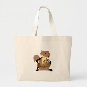Squirrel Playing the French Horn Large Tote Bag