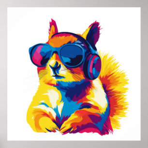 Squirrel Portrait Glasses Watercolour Painting Poster