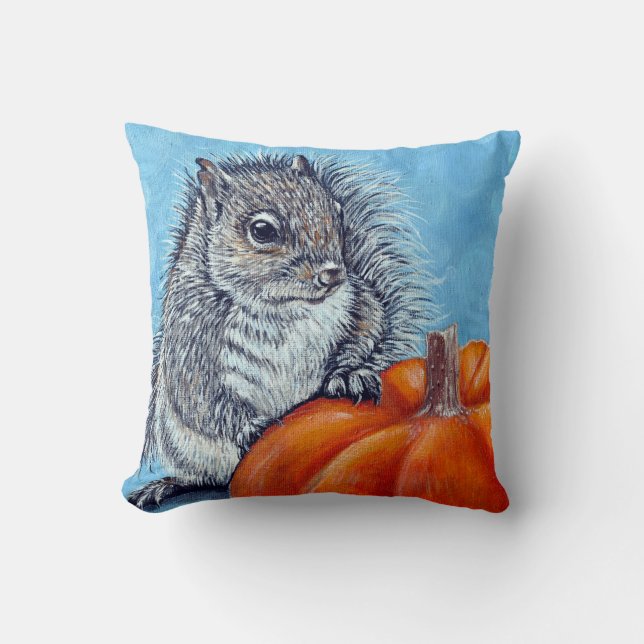 Squirrel Pumpkin Painting Cushion (Front)