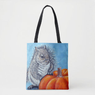 Squirrel Pumpkin Painting Tote Bag