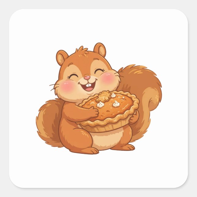 Squirrel Pumpkin Pie Thanksgiving Square Sticker (Front)