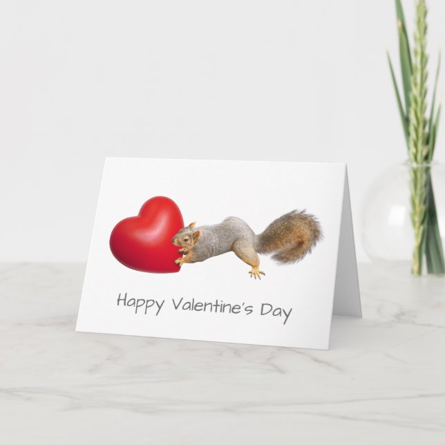 Squirrel Pushing Red Heart Card (Front)