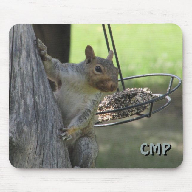 Squirrel Raiding Bird Feeder with Your Initials Mouse Pad (Front)