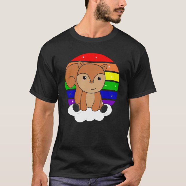 Squirrel Rainbow Glitter Kawaii Croissant T-Shirt (Front)