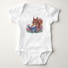 Squirrel Reading A Book, Nestled In Flowers Baby Bodysuit