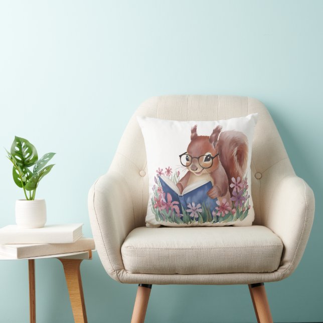 Squirrel Reading A Book, Nestled In Flowers Cushion (Chair)