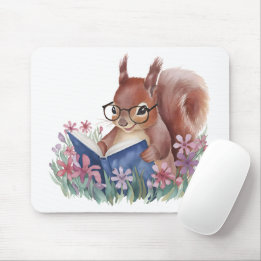 Squirrel Reading A Book, Nestled In Flowers Mouse Pad