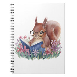 Squirrel Reading A Book, Nestled In Flowers Notebook