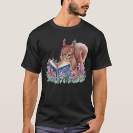 Squirrel Reading A Book, Nestled In Flowers T-Shirt