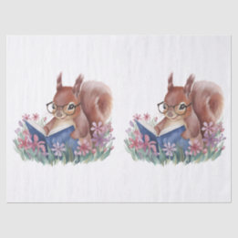 Squirrel Reading A Book Nestled In Flowers Tissue Paper