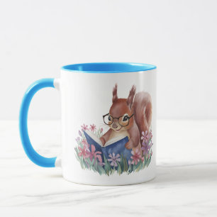 Squirrel Reading Book In A Bed Of Flowers Mug