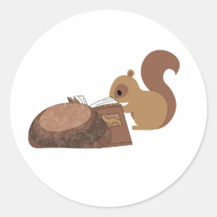 Squirrel Reading Classic Round Sticker