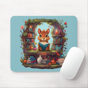 Squirrel Reading On A Vintage Bookshelf Mouse Pad