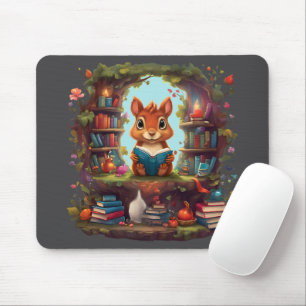 Squirrel Reading On A Vintage Bookshelf Mouse Pad