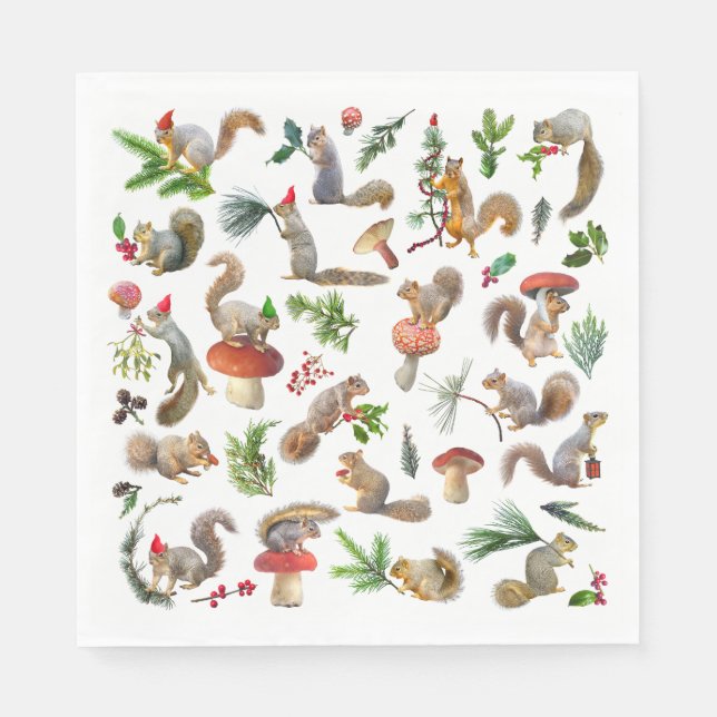Squirrel Red and Green Napkins (Front)