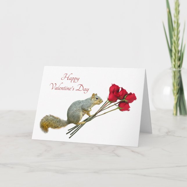 Squirrel Red Roses Valentine's Day Card (Front)