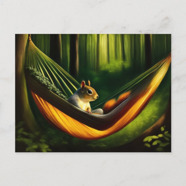 Squirrel relaxin in a Hammock in the Forest Postcard (Front)