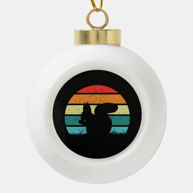 Squirrel Retro Squirrel  Ceramic Ball Christmas Ornament (Front)