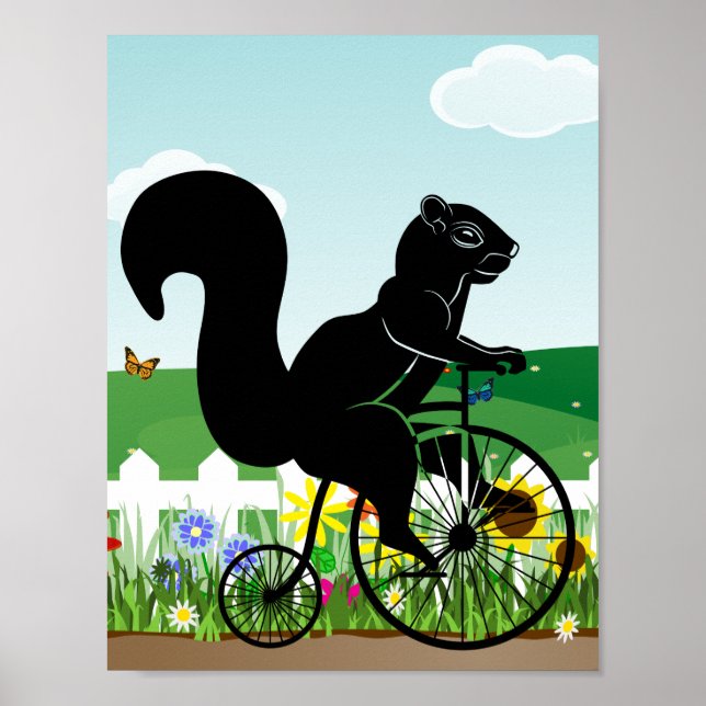 Squirrel Rider on Old Bike Poster (Front)