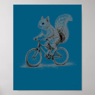 Squirrel riding bicycle funny cycling animal bike poster