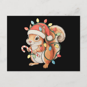 Squirrel Santa Hat Christmas Lights Xmas Holiday Postcard