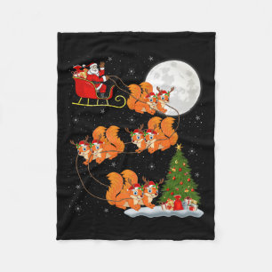 Squirrel Santa Sleigh Flying Funny Magical Christm Fleece Blanket