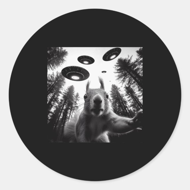 Squirrel Selfie With Alien Ufo Funny For Men Women Classic Round Sticker (Front)
