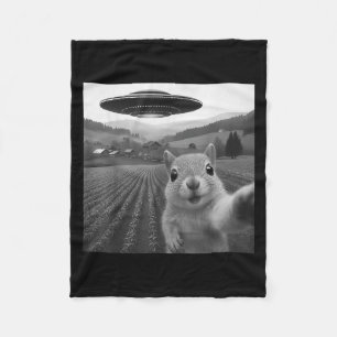 Squirrel Selfie With Alien Ufo Funny For Men Women Fleece Blanket