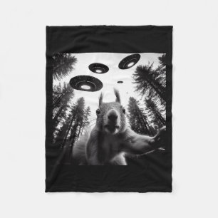 Squirrel Selfie With Alien Ufo Funny For Men Women Fleece Blanket