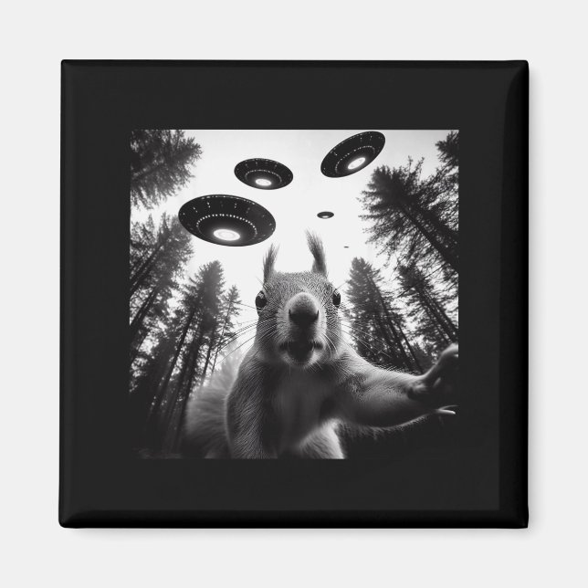 Squirrel Selfie With Alien Ufo Funny For Men Women Magnet (Front)