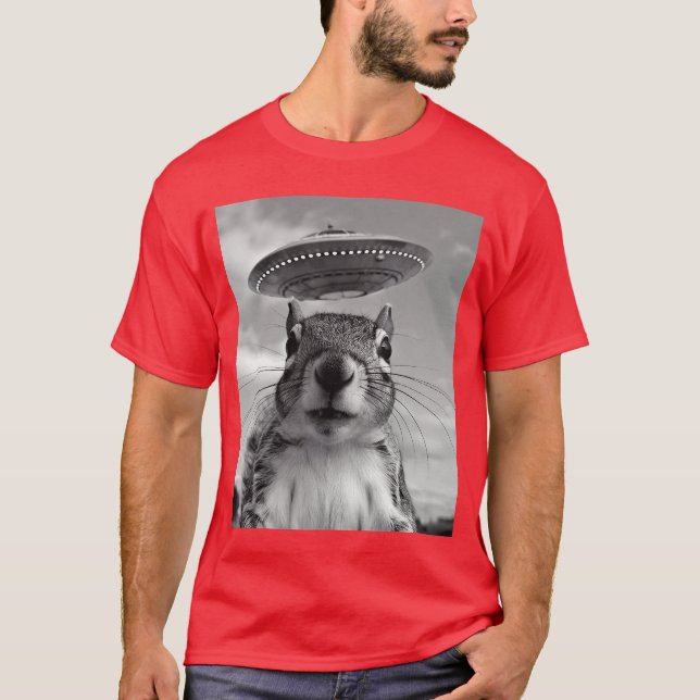 Squirrel Sie With Alien UFO Funny Squirrel Gifts F T-Shirt (Front)
