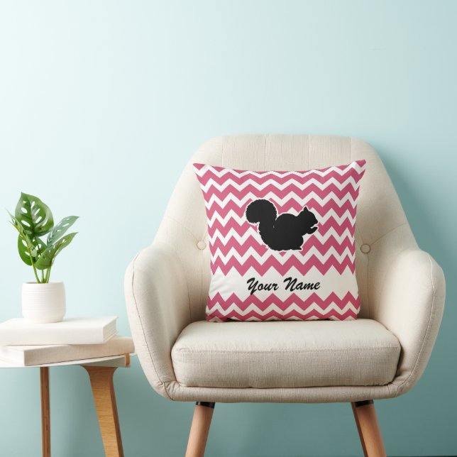 Squirrel Silhouette with Pink Chevron Pattern Cushion (Chair)